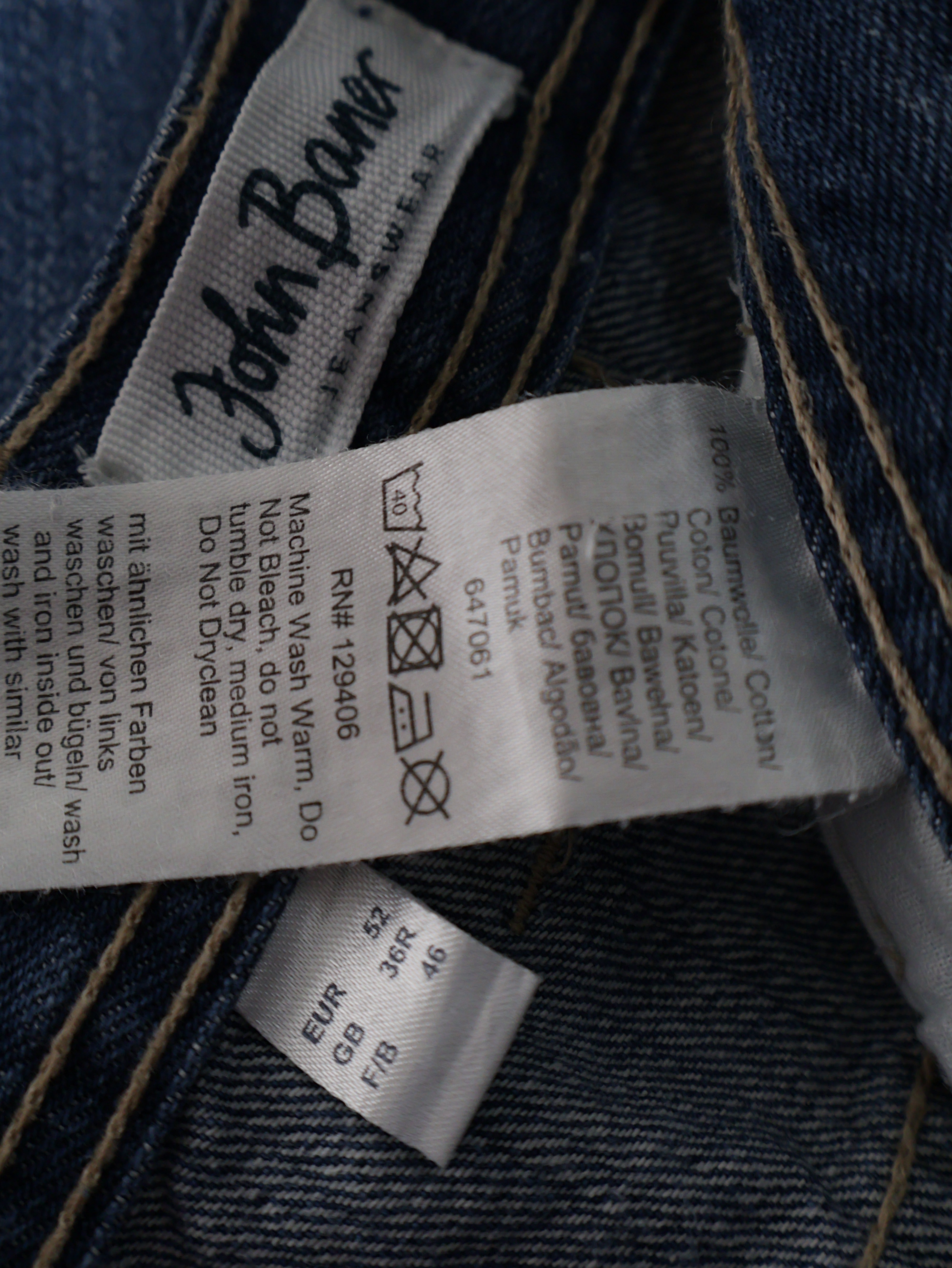 Eticheta marime si compozitie (rotita dreapta) - Pantaloni 2/3 John Baner albastru denim spalacit – L – Bărbați