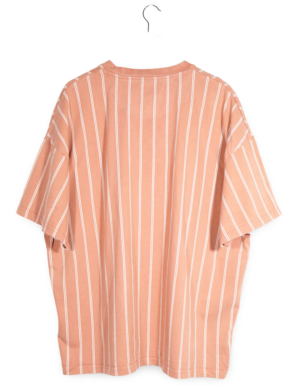 Tricou Karl Kani somon/portocaliu pal cu dungi albe mărime XL vedere din spate second-hand premium
