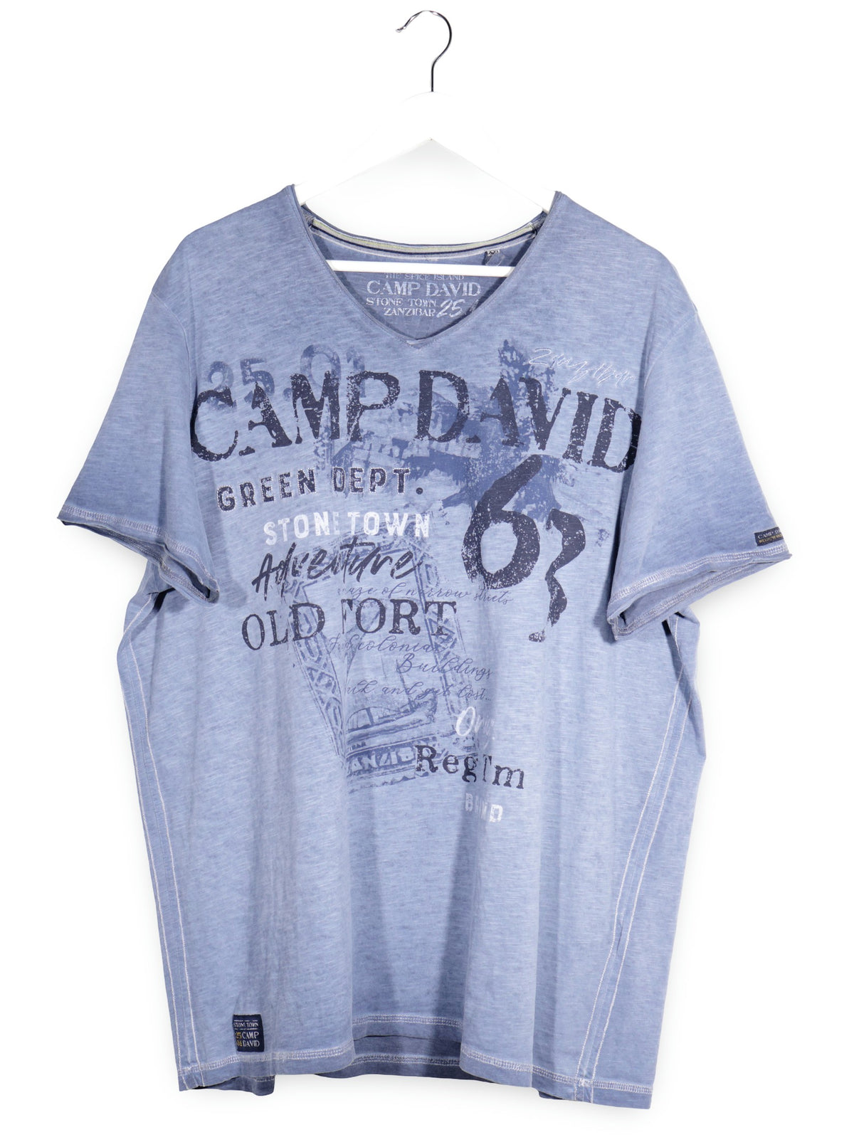 Tricou Camp David albastru deschis spalacit mărime XXL vedere din față second-hand premium