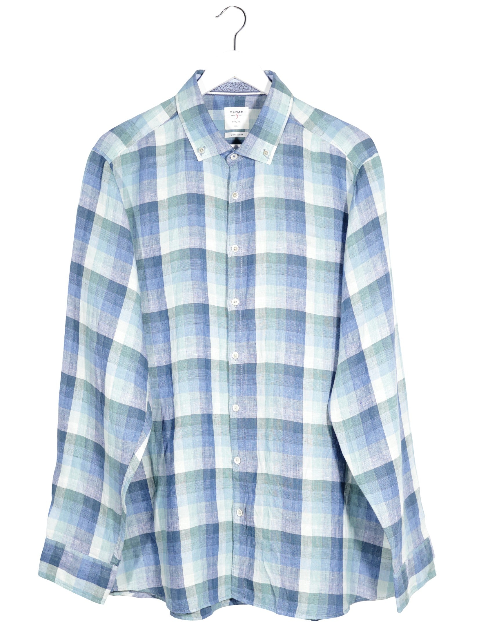 Camasa OLYMP albastru, bleu, verde, alb mărime XXL vedere din față second-hand premium