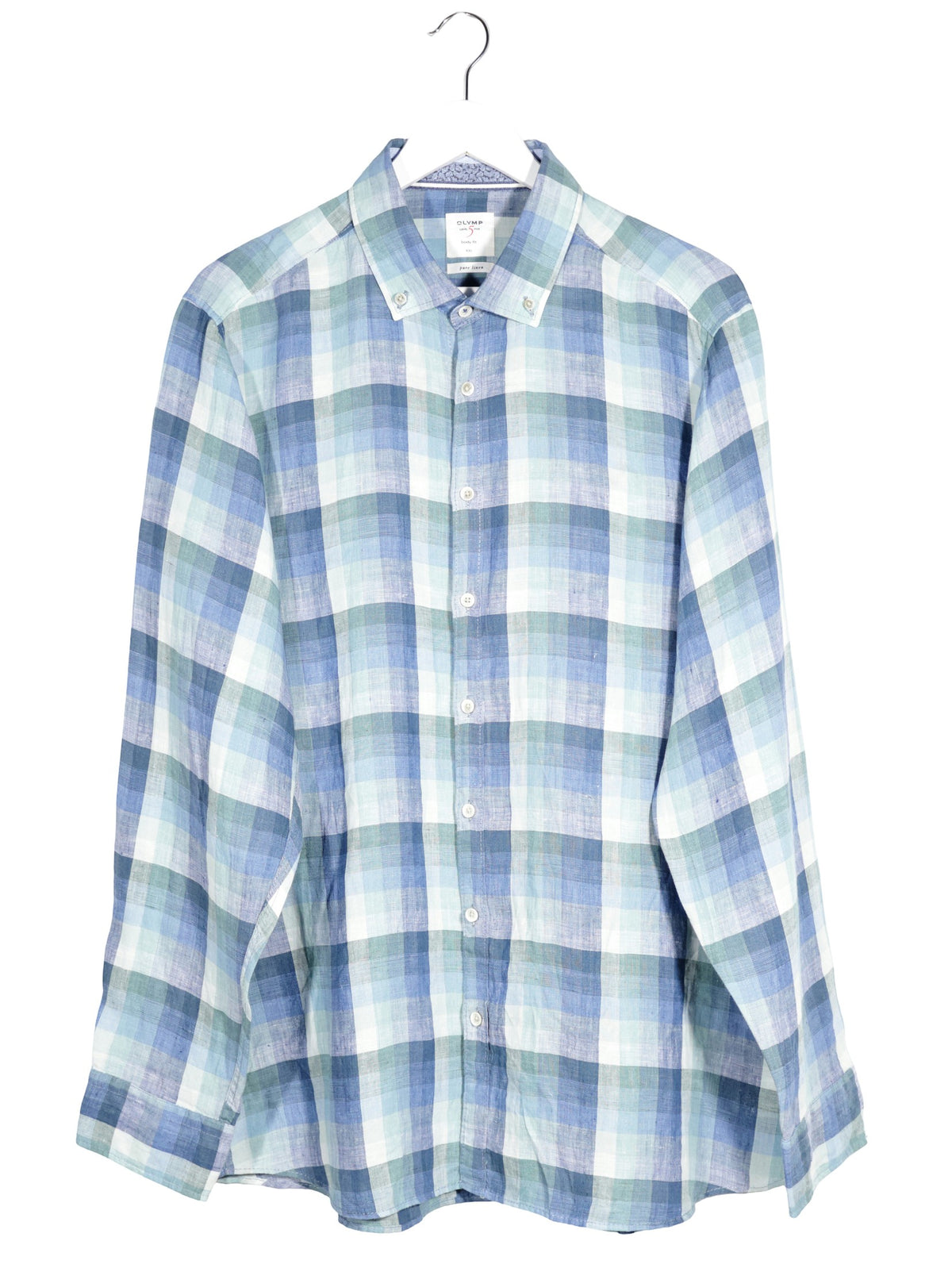 Camasa OLYMP albastru, bleu, verde, alb mărime XXL vedere din față second-hand premium