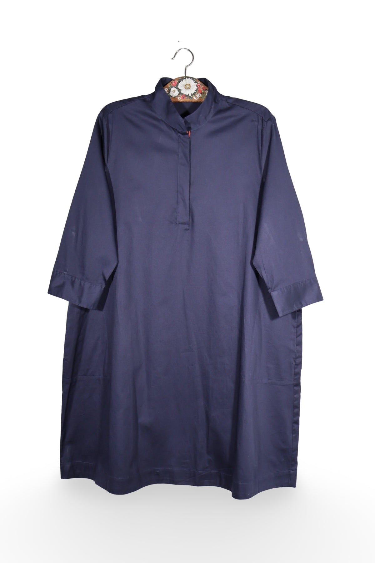 Rochie - Christian Berg bleumarin din bumbac cu guler inalt – XL – Femei - fata