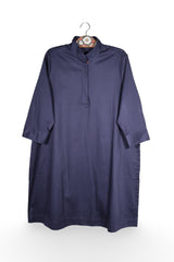 Rochie - Christian Berg bleumarin din bumbac cu guler inalt – XL – Femei - fata