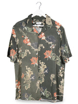 Camasa ZARA verde închis cu imprimeu floral multicolor mărime L vedere din față second-hand premium