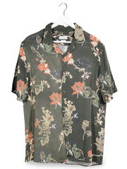 Camasa ZARA verde închis cu imprimeu floral multicolor mărime L vedere din față second-hand premium