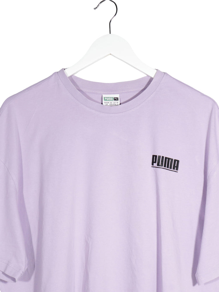 Tricou PUMA lila mărime L detaliu material și croială second-hand premium