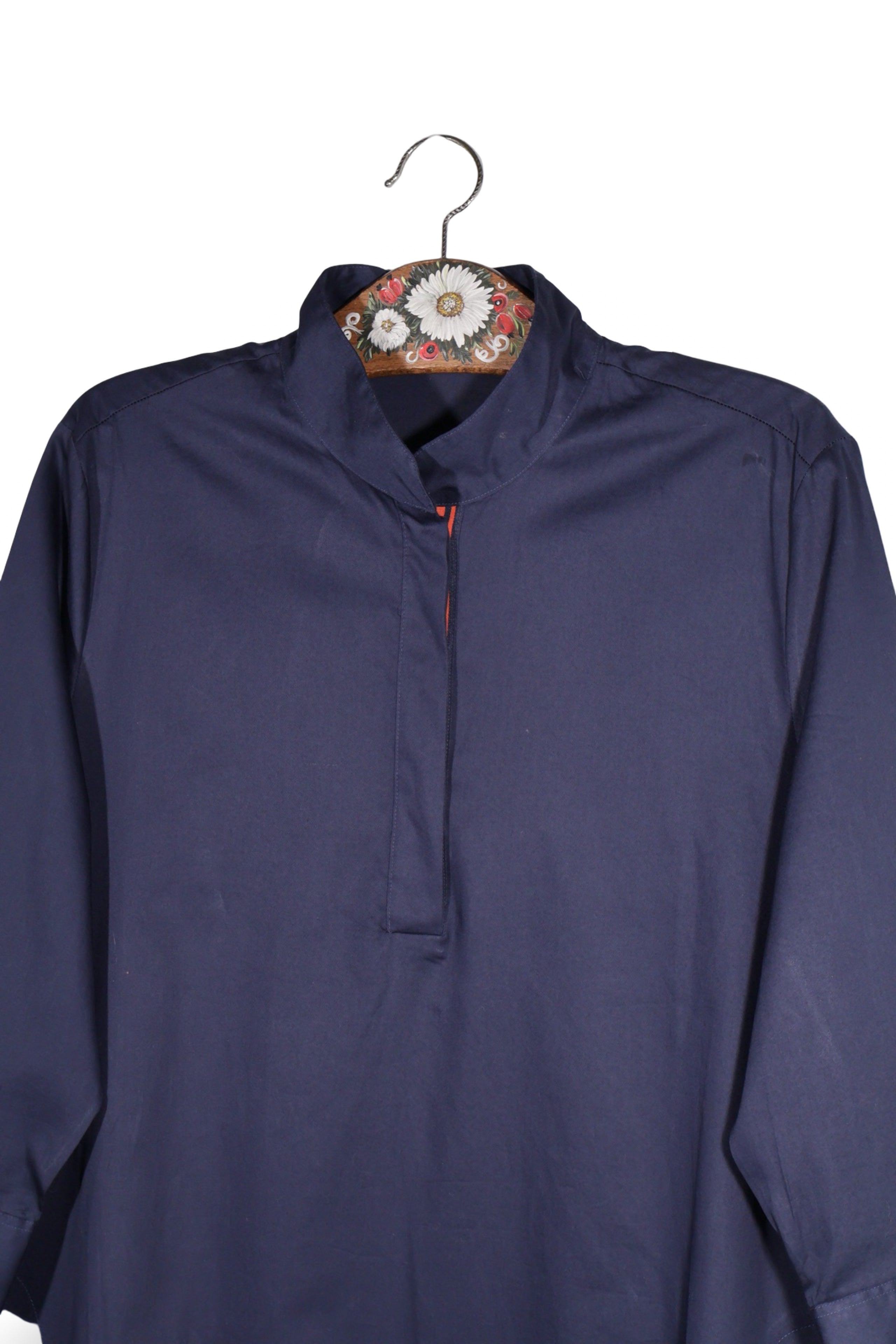Rochie - Christian Berg bleumarin din bumbac cu guler inalt – XL – Femei - detaliu