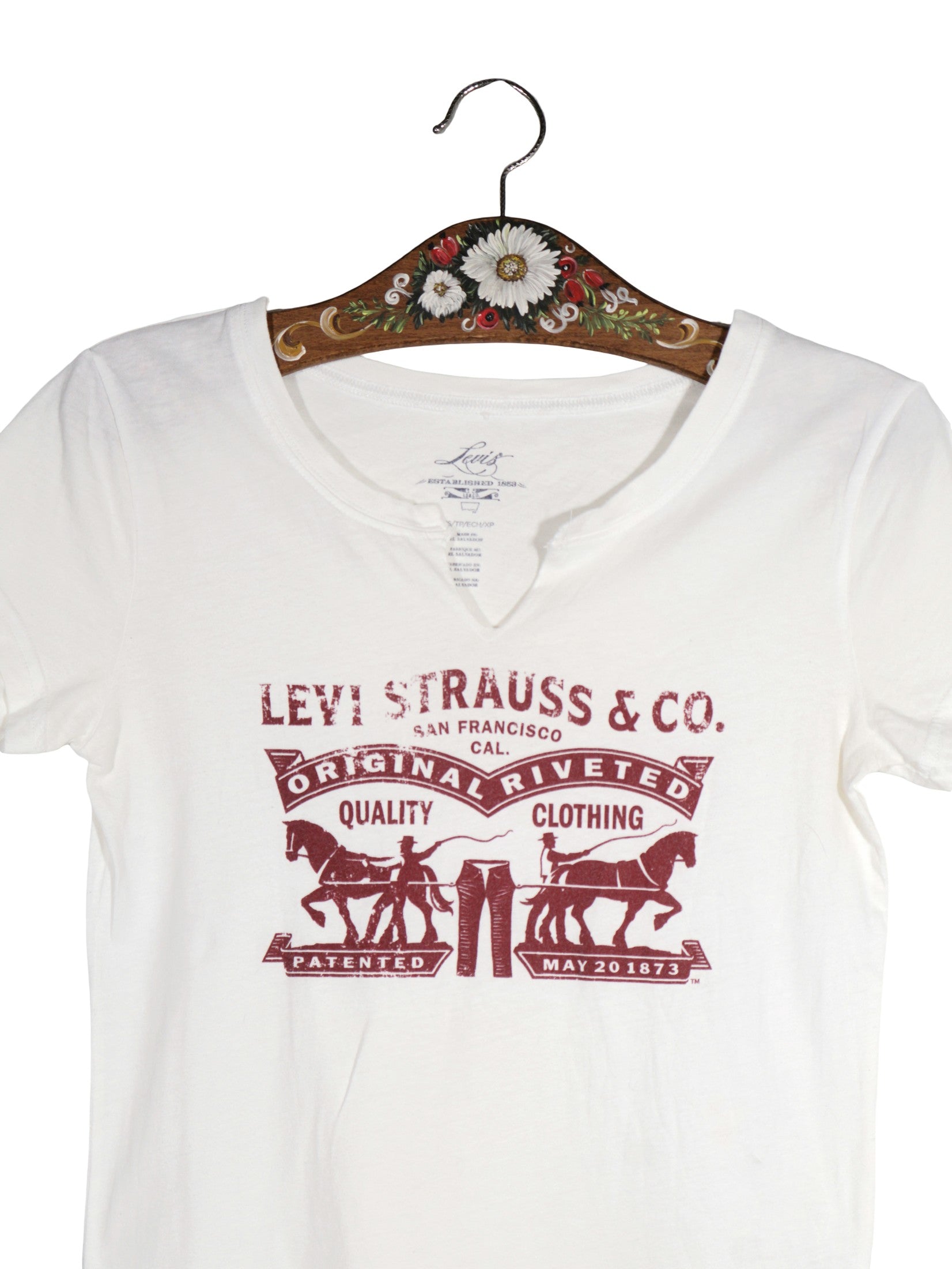 Tricou Levi's alb mărime XS detaliu material și croială second-hand premium