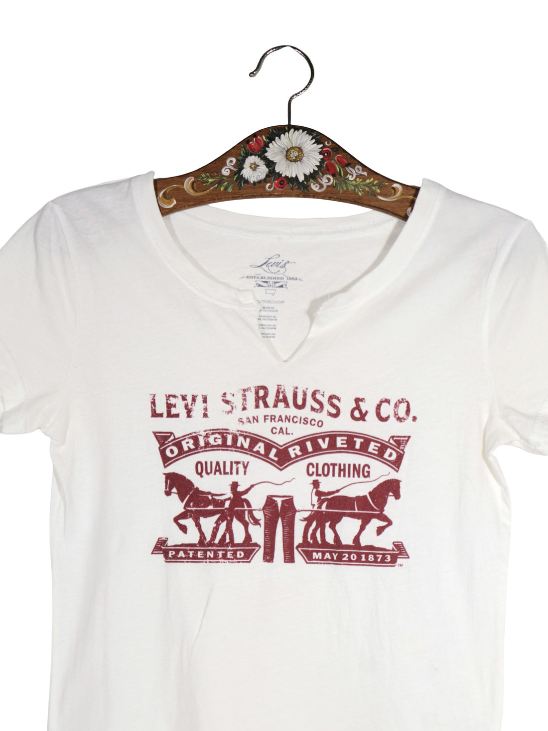 Tricou Levi's alb mărime XS detaliu material și croială second-hand premium