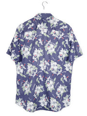 Camasa Hampton Republic bleumarin cu imprimeu floral si text „aloha” mărime L vedere din spate second-hand premium