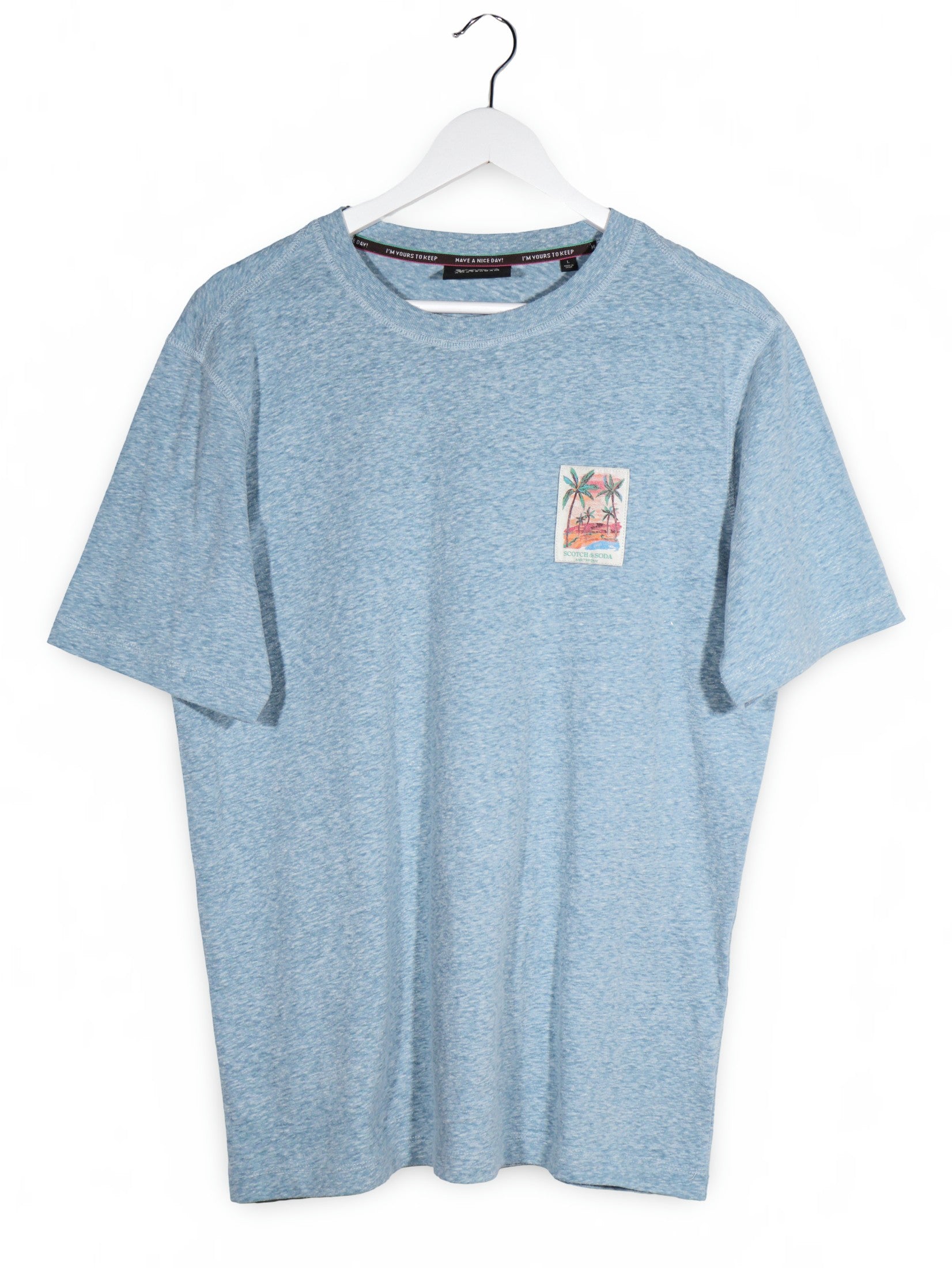 Tricou Scotch & Soda albastru melanj mărime L vedere din față second-hand premium