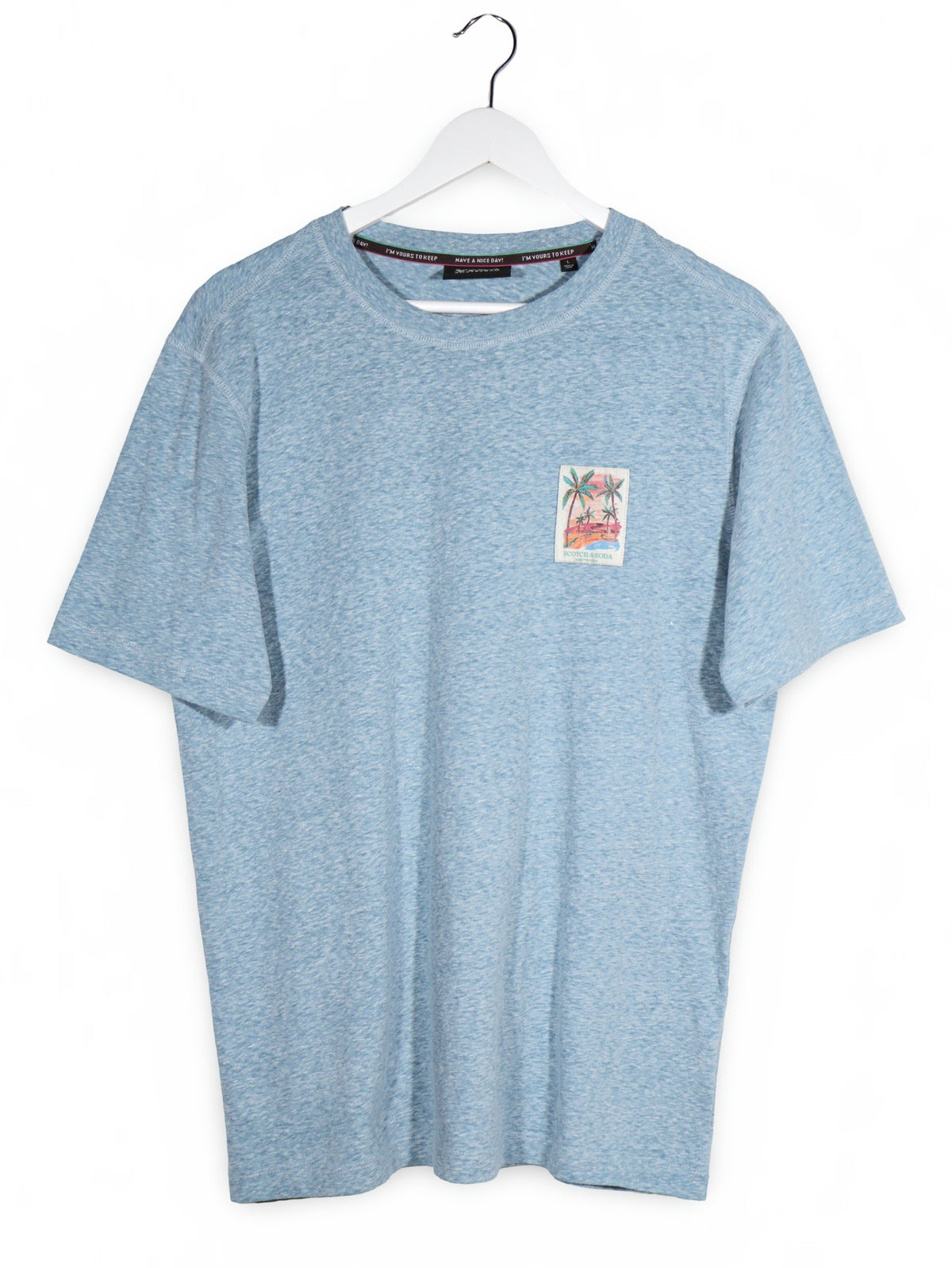 Tricou Scotch & Soda albastru melanj mărime L vedere din față second-hand premium
