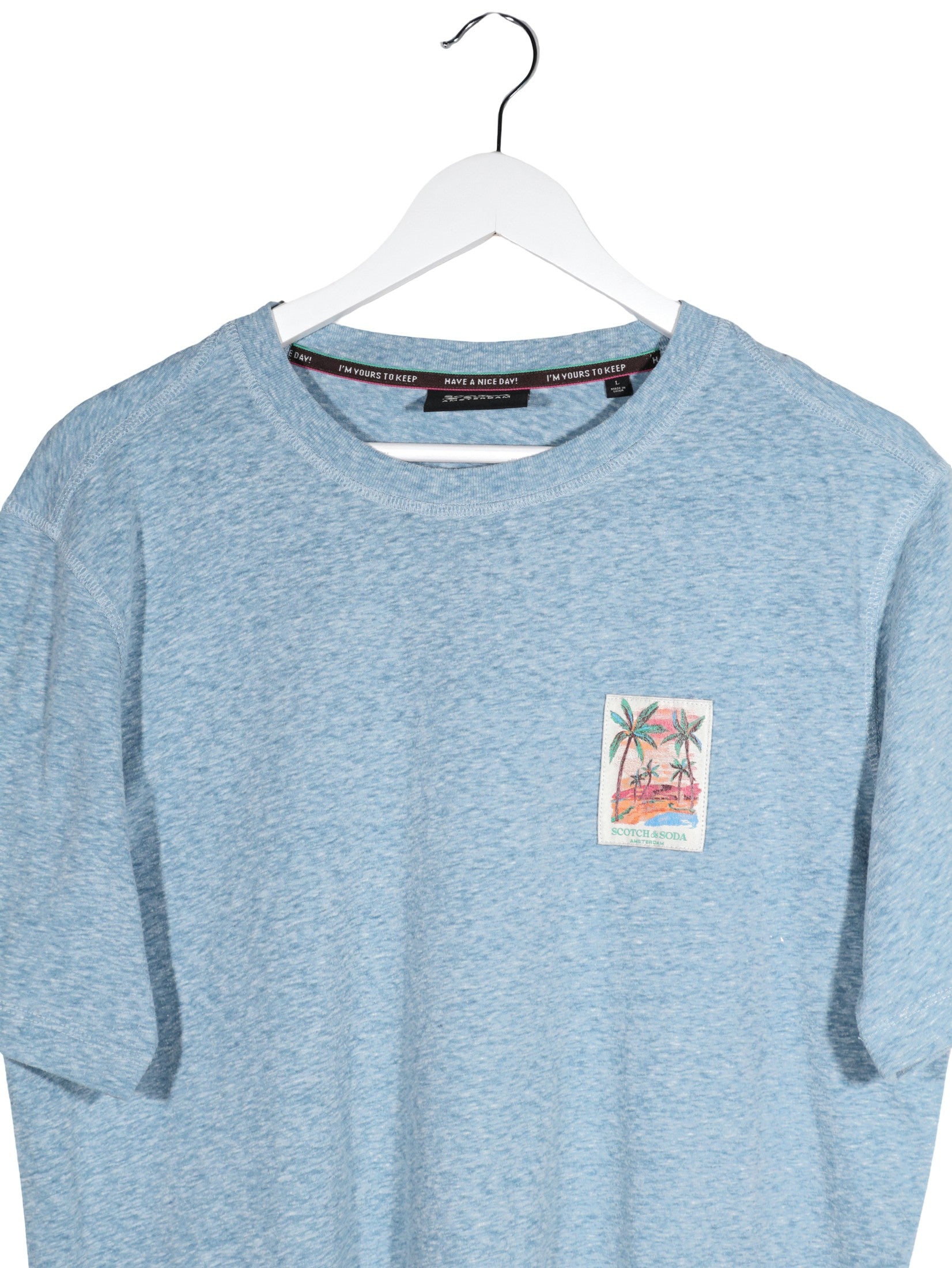 Tricou Scotch & Soda albastru melanj mărime L detaliu material și croială second-hand premium