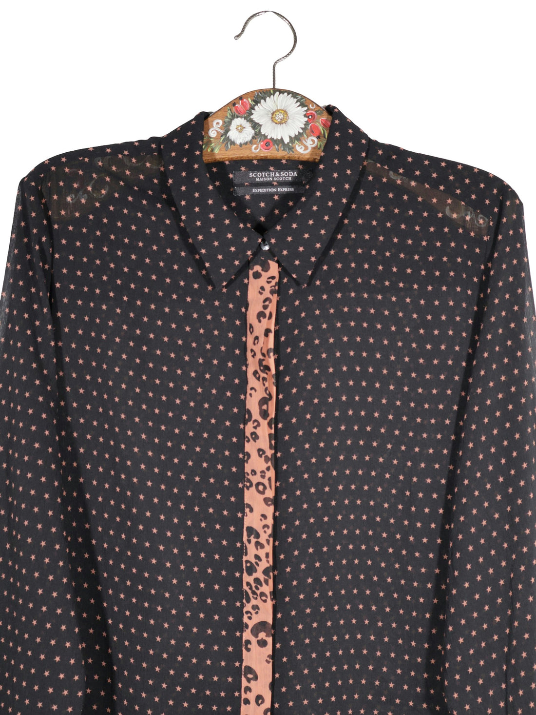 Camasa Scotch&Soda negru cu imprimeu roz piersică mărime XL detaliu material și croială second-hand premium