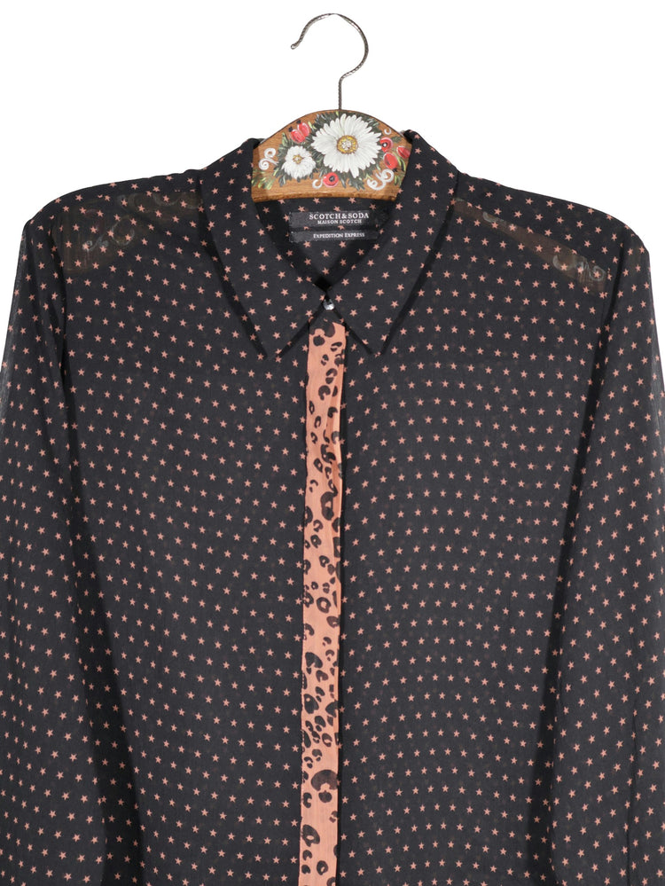 Camasa Scotch&Soda negru cu imprimeu roz piersică mărime XL detaliu material și croială second-hand premium