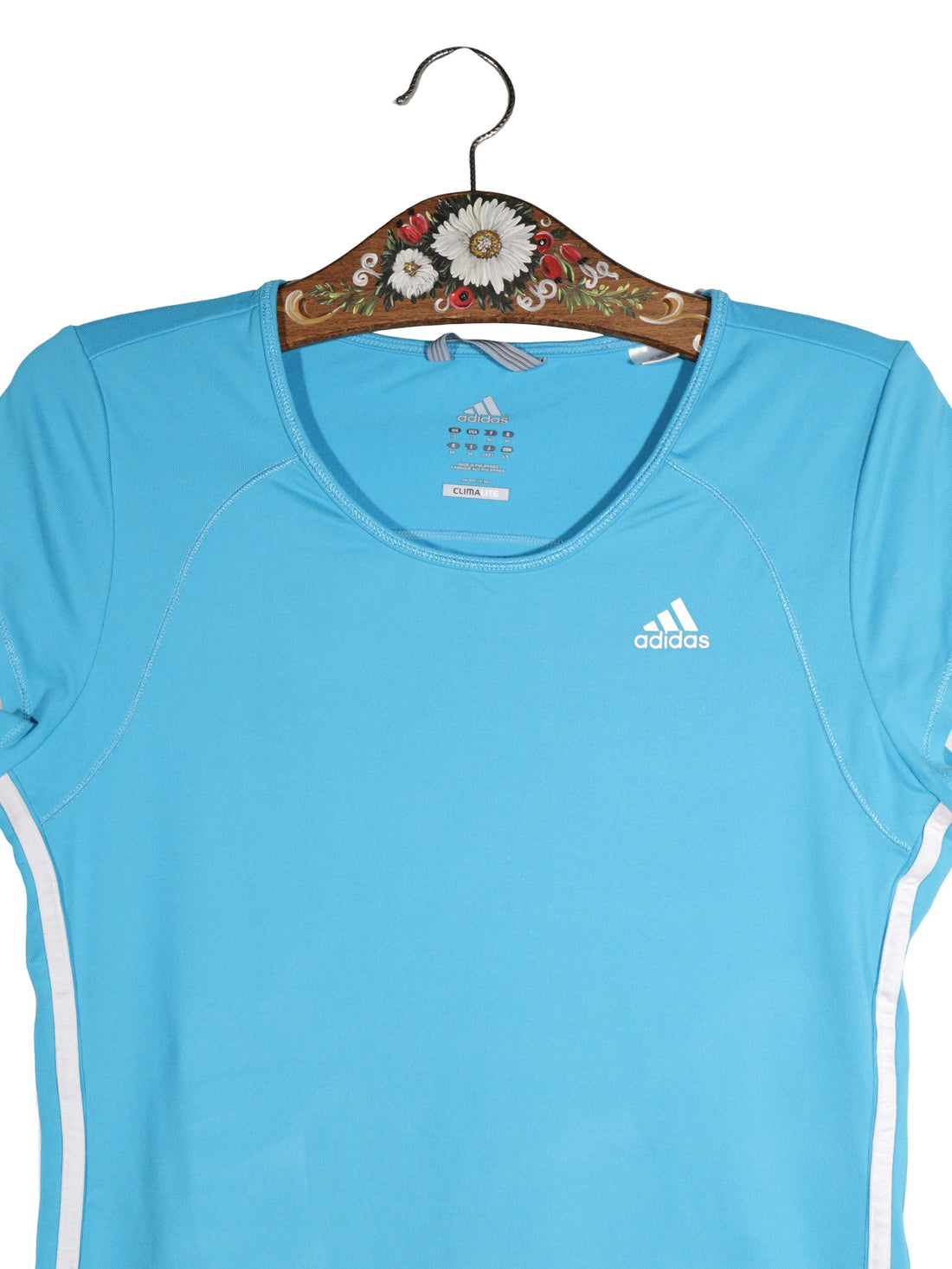 Tricou Adidas albastru deschis mărime L detaliu material și croială second-hand premium