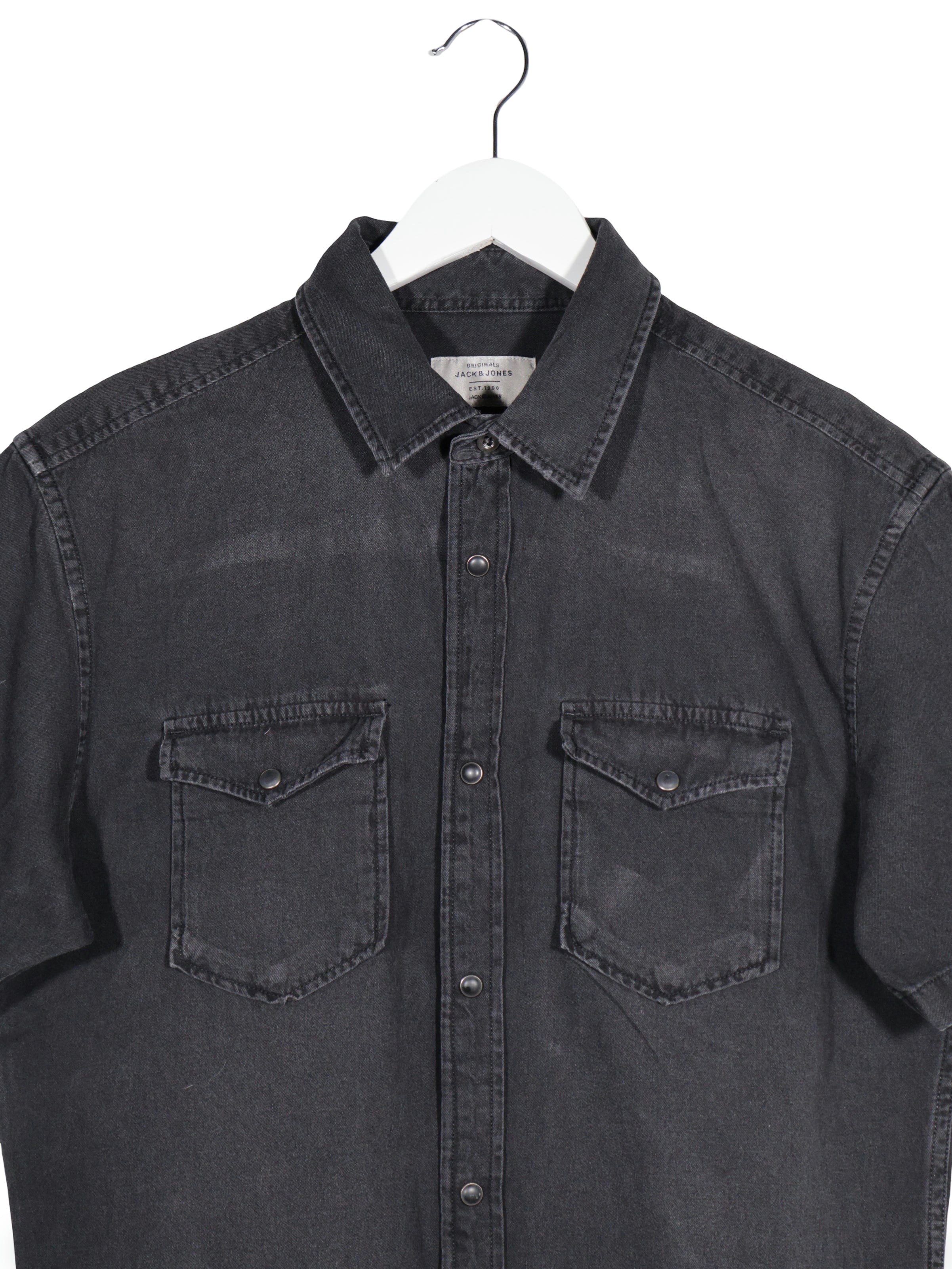 Camasa Jack & Jones negru spălăcit mărime L detaliu material și croială second-hand premium
