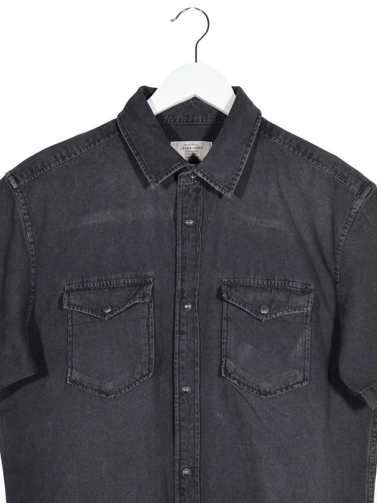 Camasa Jack & Jones negru spălăcit mărime L detaliu material și croială second-hand premium