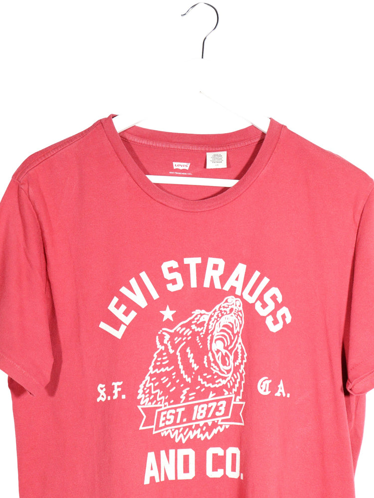 Tricou Levi's roșu mărime L detaliu material și croială second-hand premium