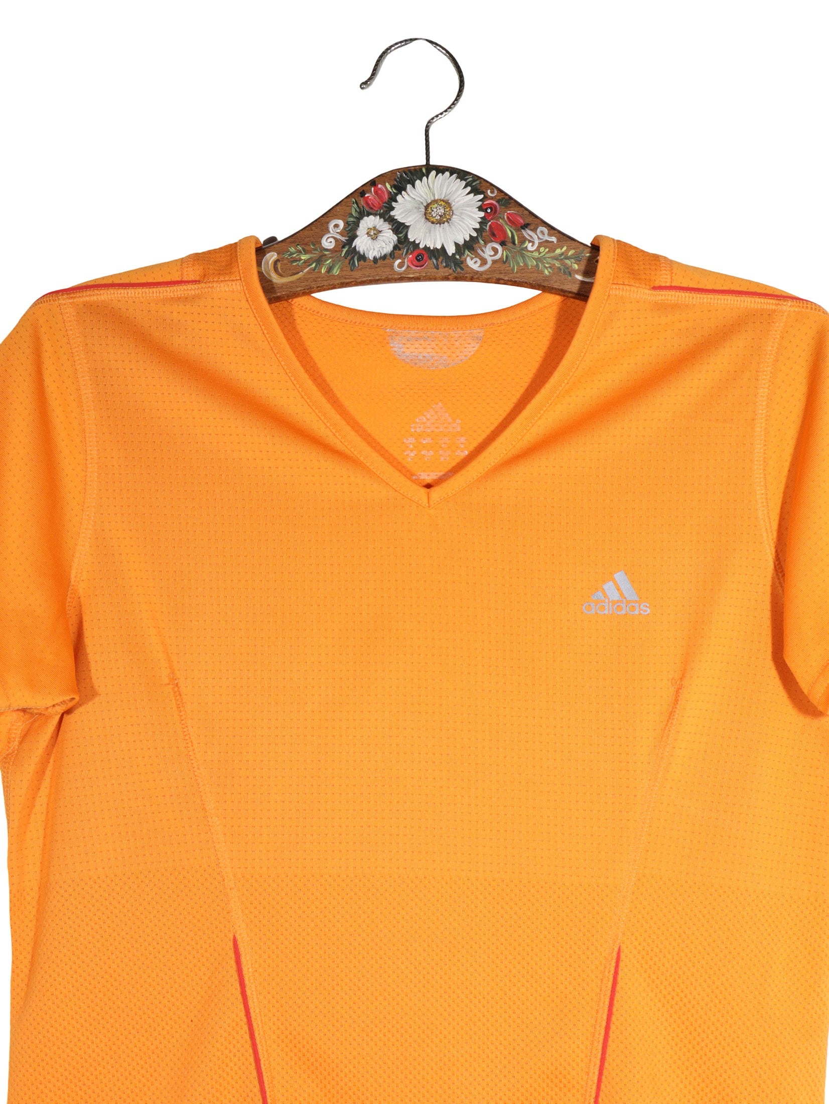 Tricou adidas portocaliu mărime M detaliu material și croială second-hand premium