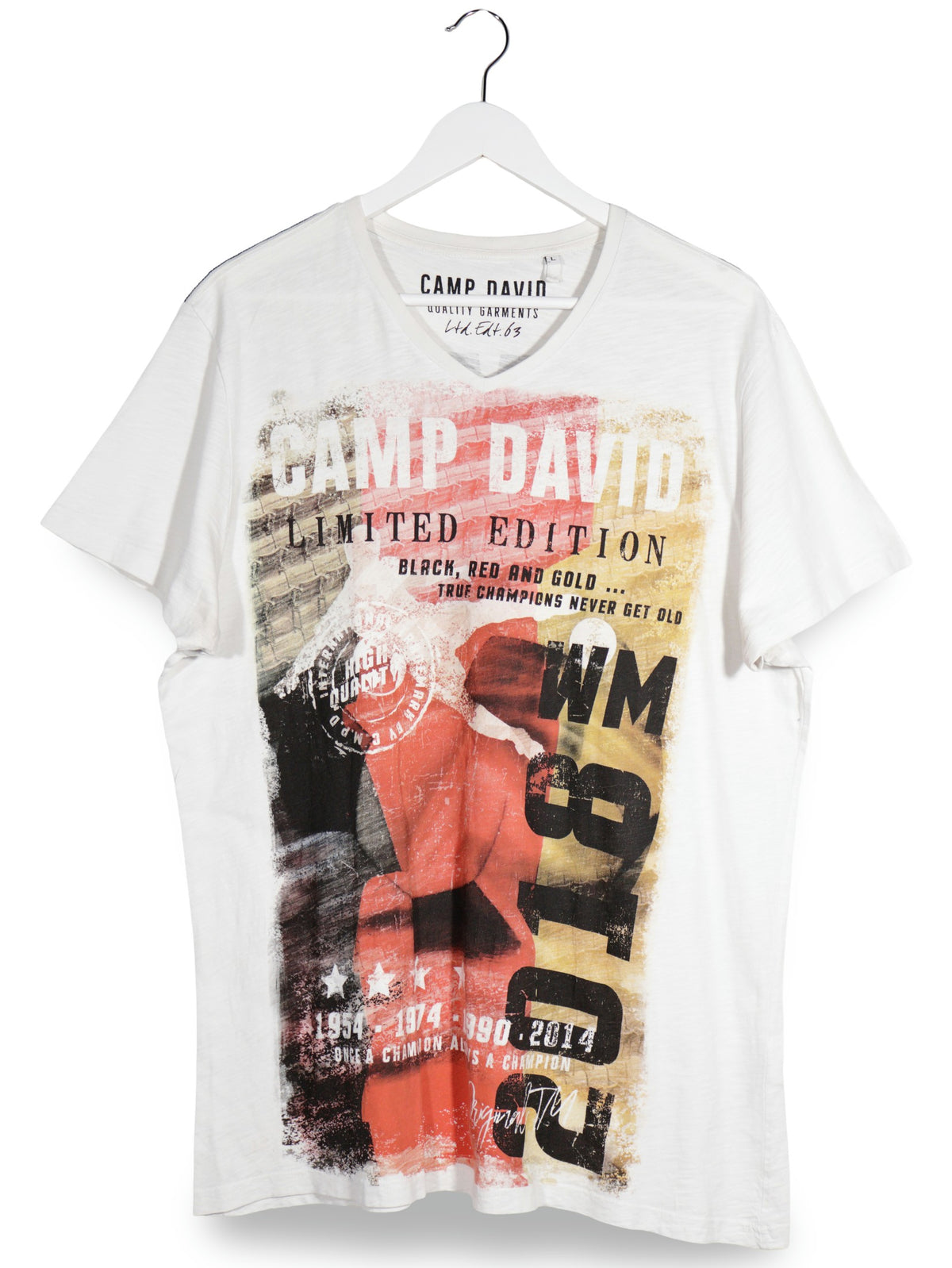 Tricou Camp David alb mărime L vedere din față second-hand premium