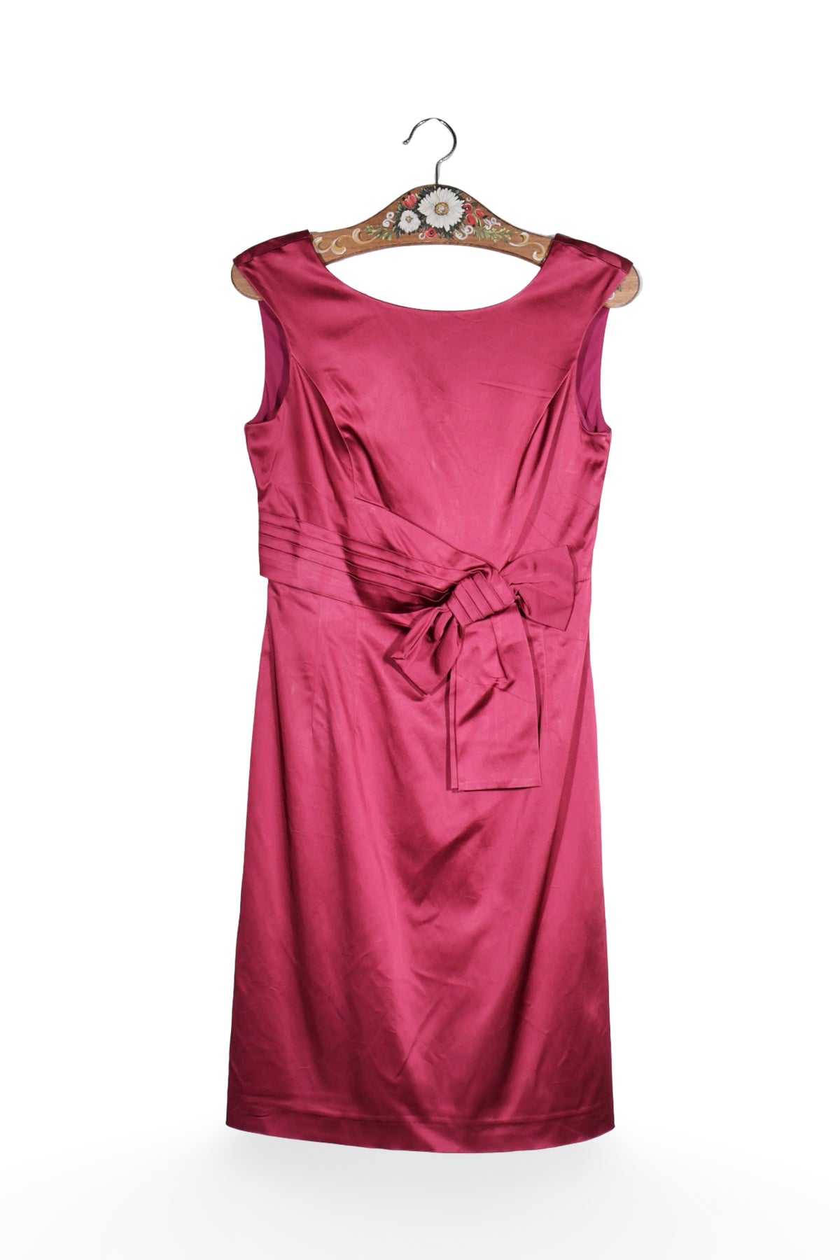 Rochie - Jake's fucsia satinata cu funda in talie – S – Femei - fata