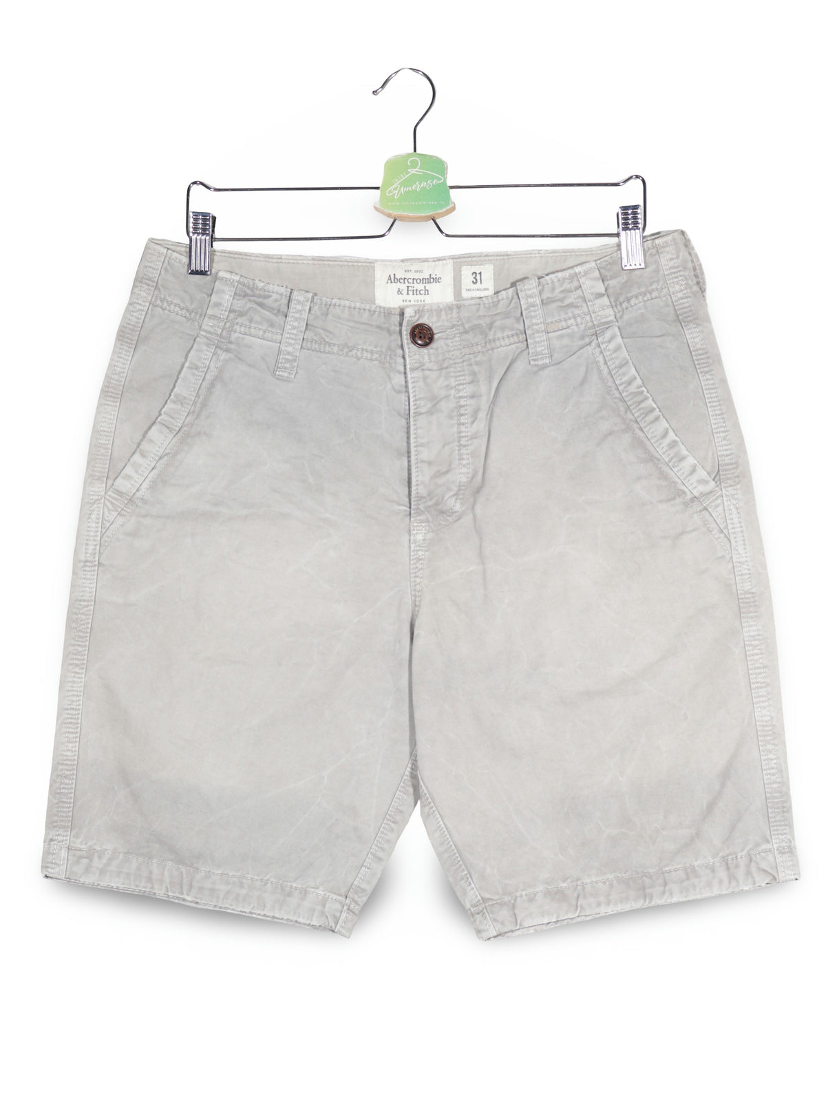 Pantaloni scurti Abercrombie&Fitch gri deschis mărime M vedere din față second-hand premium
