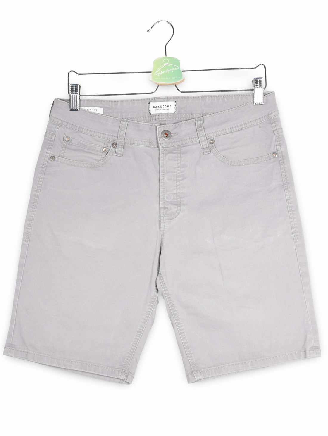 Blugi scurti JACK & JONES gri deschis mărime S vedere din față second-hand premium