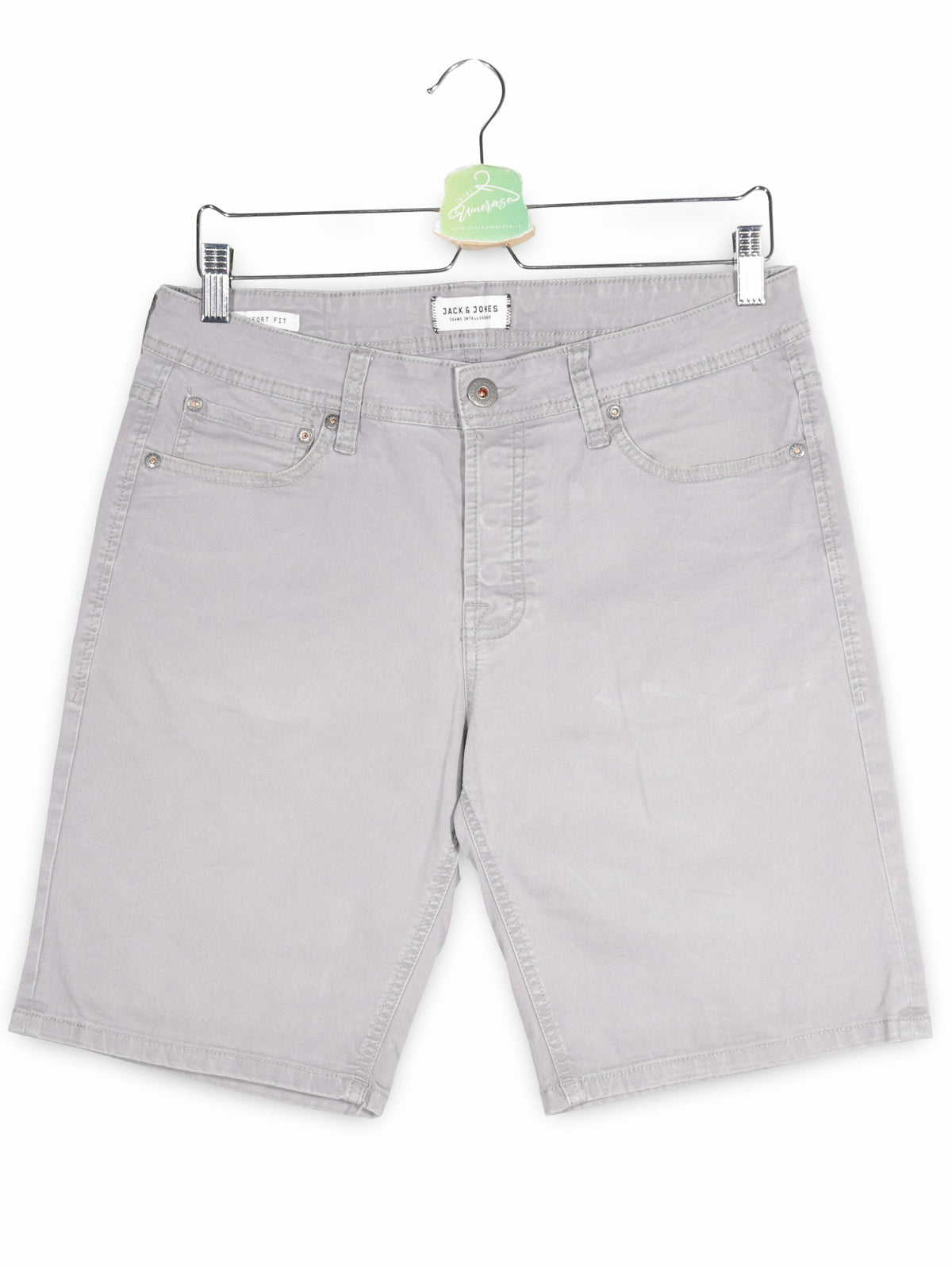Blugi scurti JACK & JONES gri deschis mărime S vedere din față second-hand premium