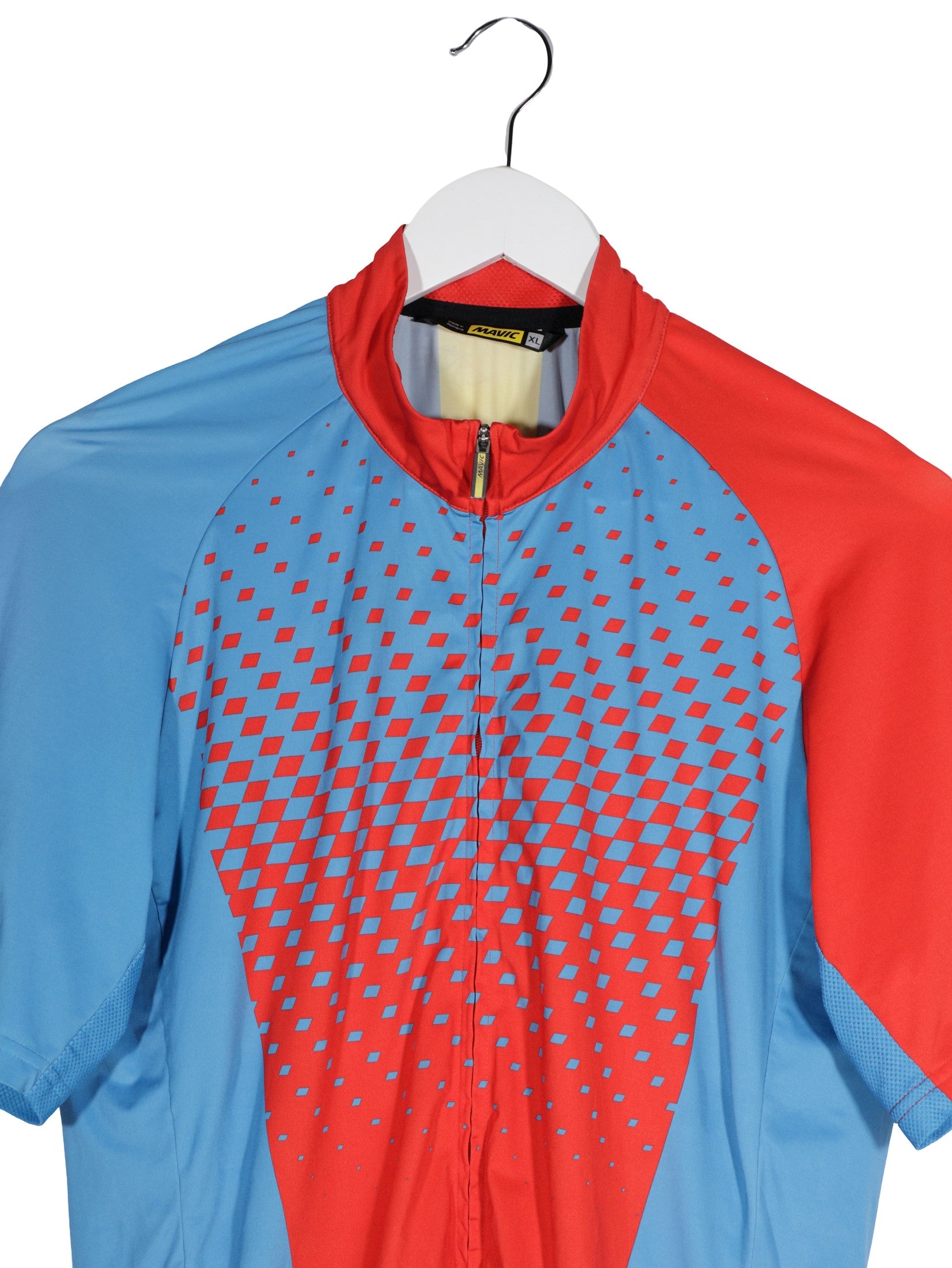 Tricou Mavic albastru si rosu mărime XL detaliu material și croială second-hand premium