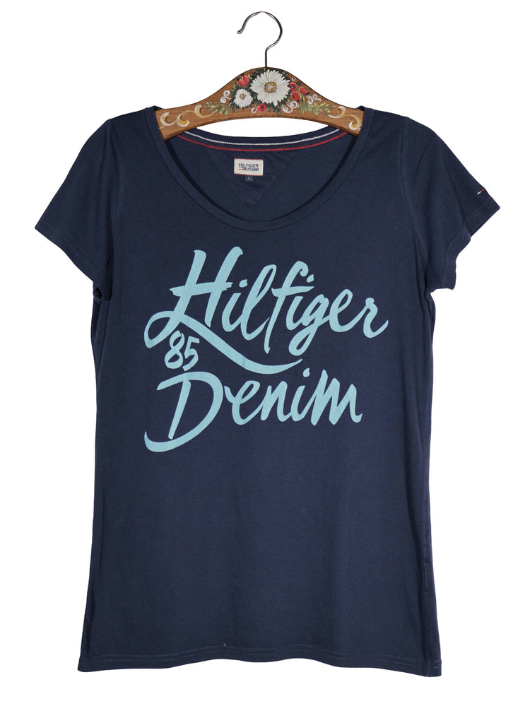 Tricou Tommy Hilfiger Denim bleumarin mărime L vedere din față second-hand premium
