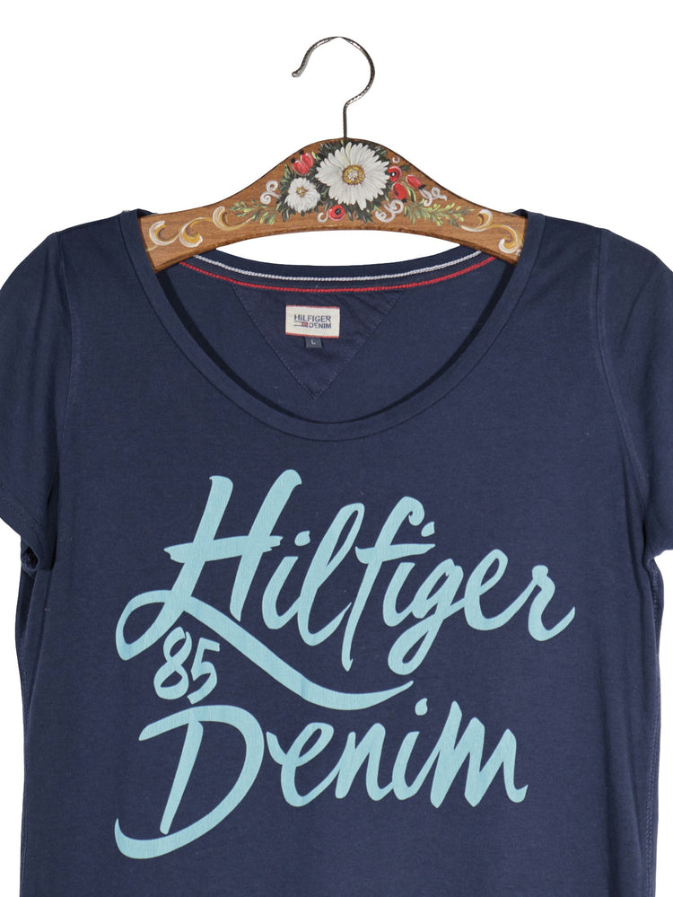 Tricou Tommy Hilfiger Denim bleumarin mărime L detaliu material și croială second-hand premium