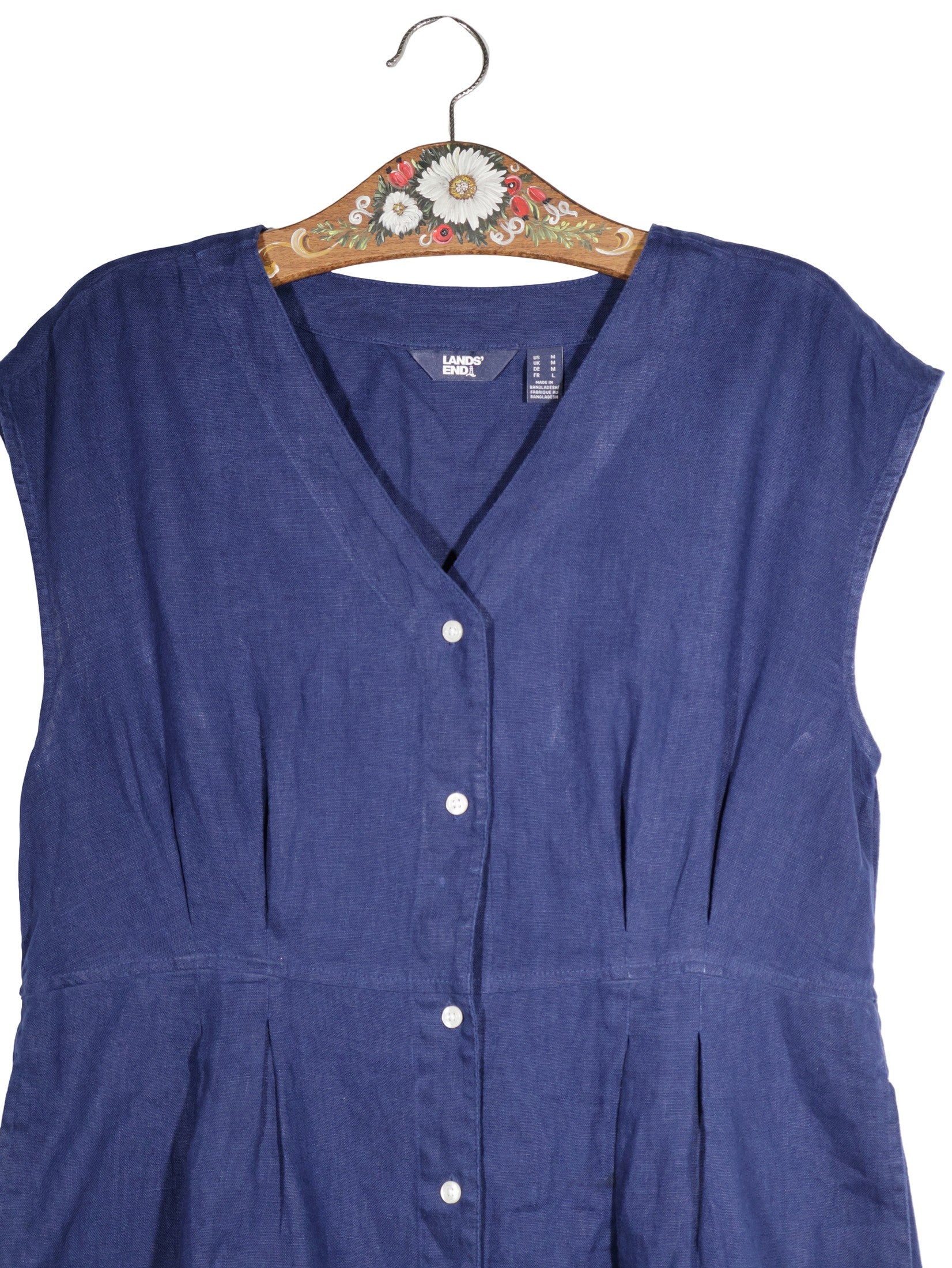 Rochie Lands' End albastru închis mărime M detaliu material și croială second-hand premium