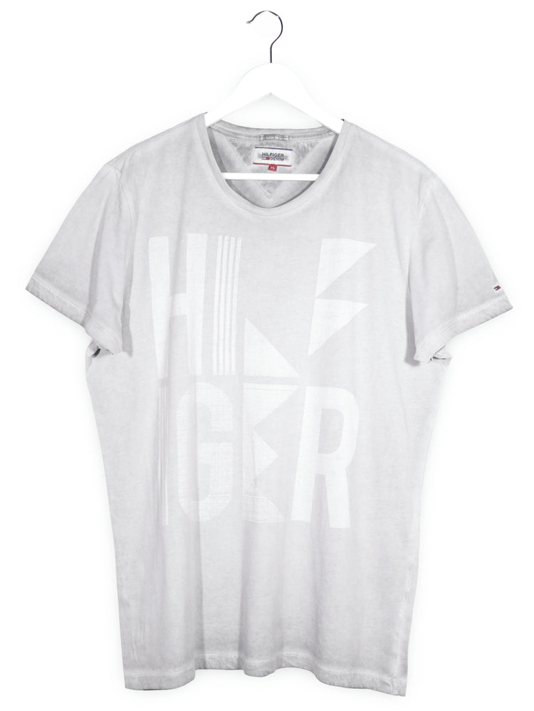 Tricou Tommy Hilfiger gri deschis mărime XL vedere din față second-hand premium
