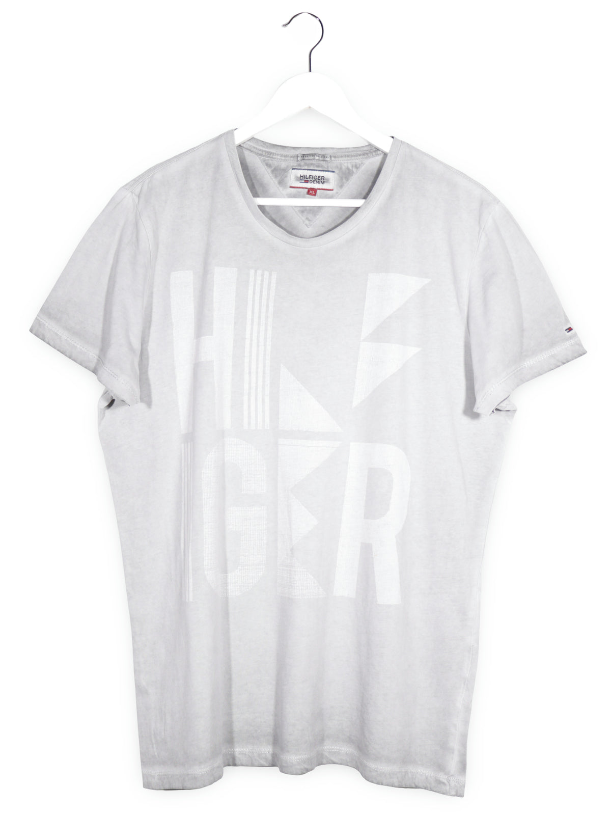 Tricou Tommy Hilfiger gri deschis mărime XL vedere din față second-hand premium