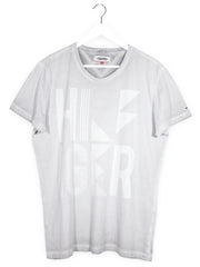 Tricou Tommy Hilfiger gri deschis mărime XL vedere din față second-hand premium