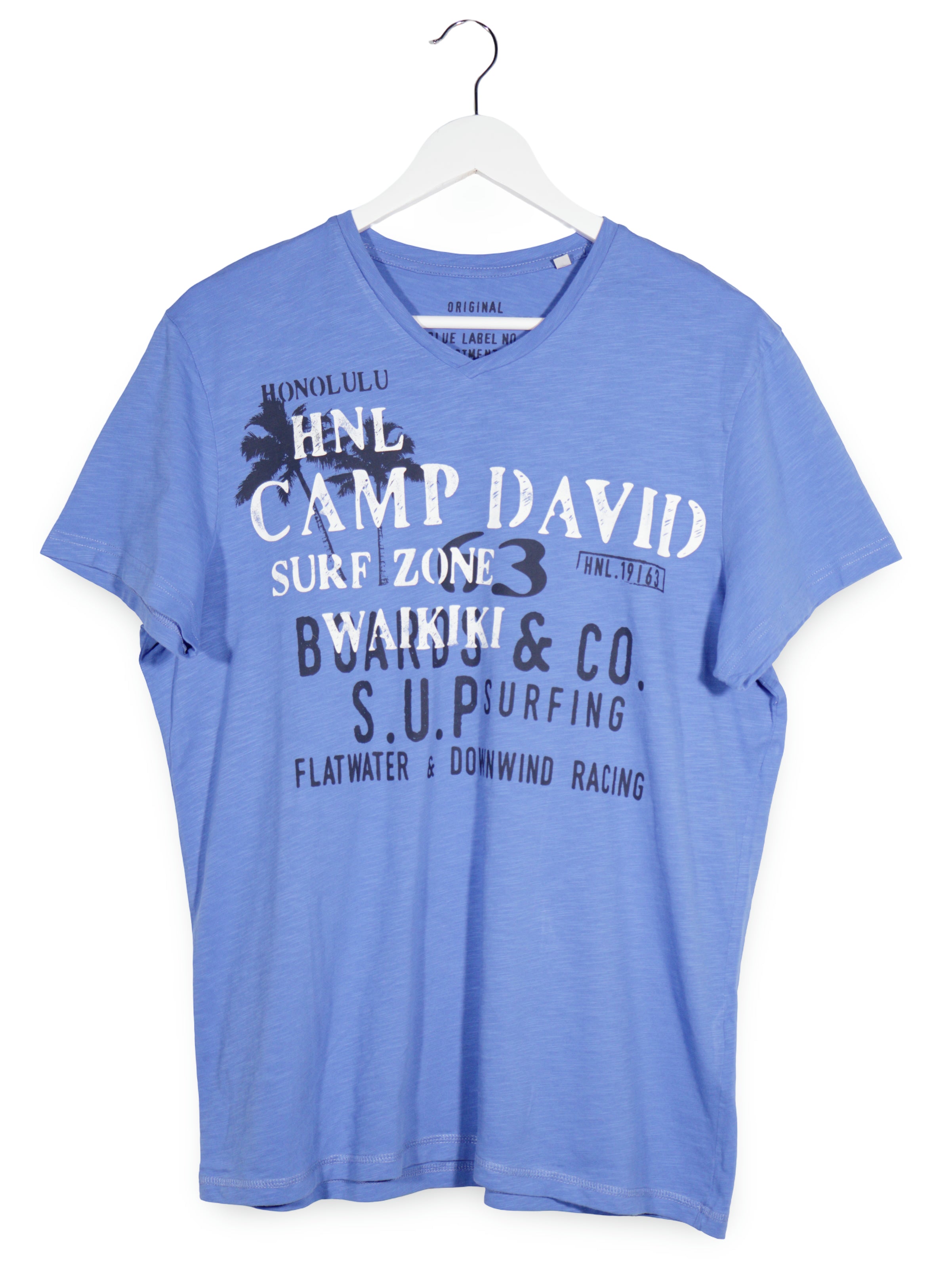 Tricou Camp David albastru mărime M vedere din față second-hand premium