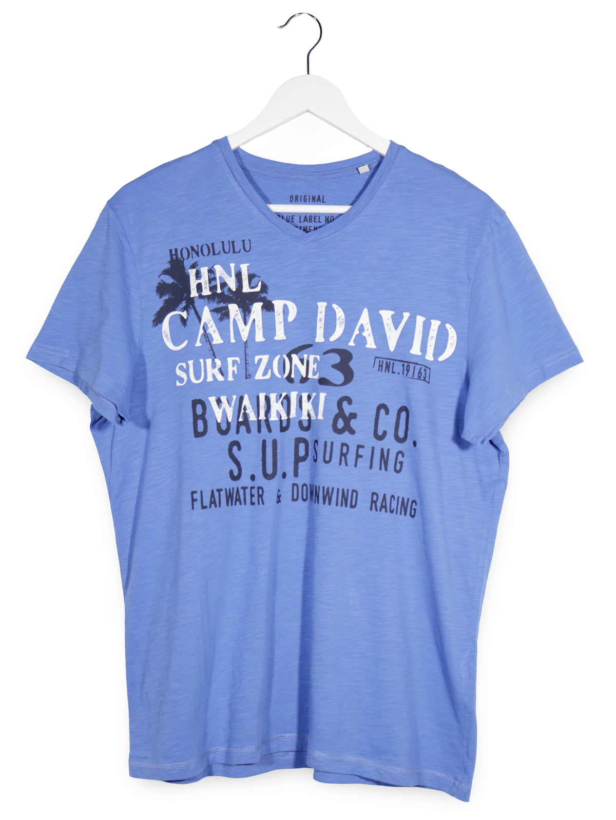 Tricou Camp David albastru mărime M vedere din față second-hand premium