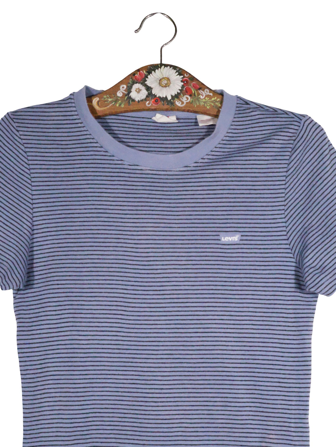 Tricou Levi's bleu cu dungi fine negre mărime M detaliu material și croială second-hand premium