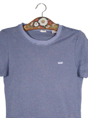 Tricou Levi's bleu cu dungi fine negre mărime M detaliu material și croială second-hand premium