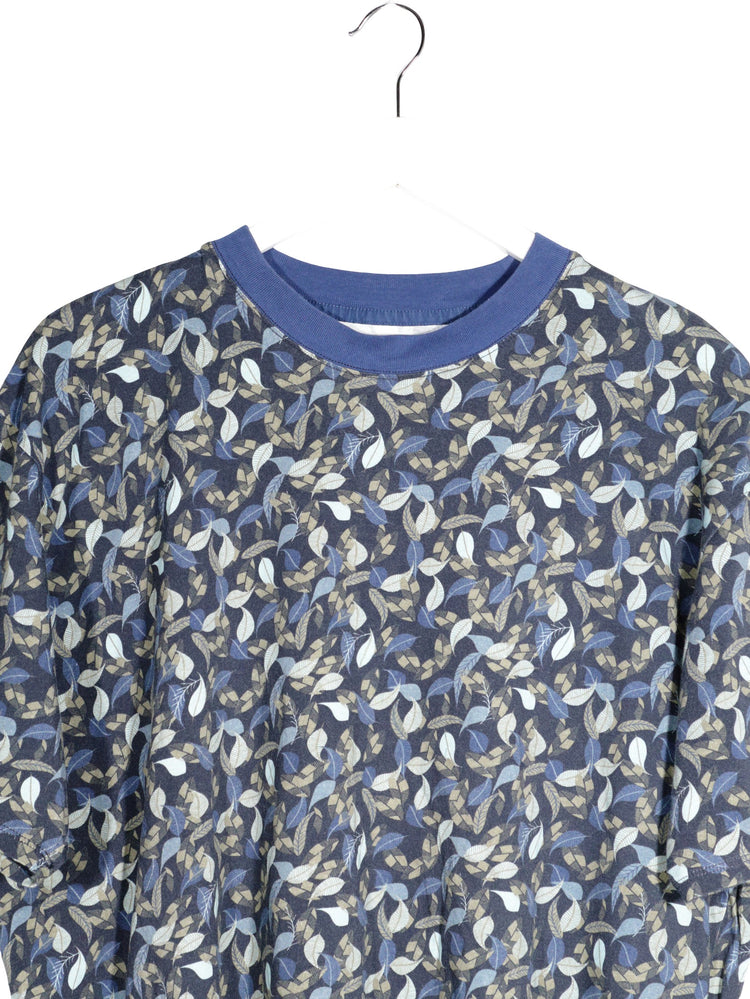 Tricou Marc O'Polo bleumarin cu imprimeu vegetal bej, alb si albastru mărime XXL detaliu material și croială second-hand…