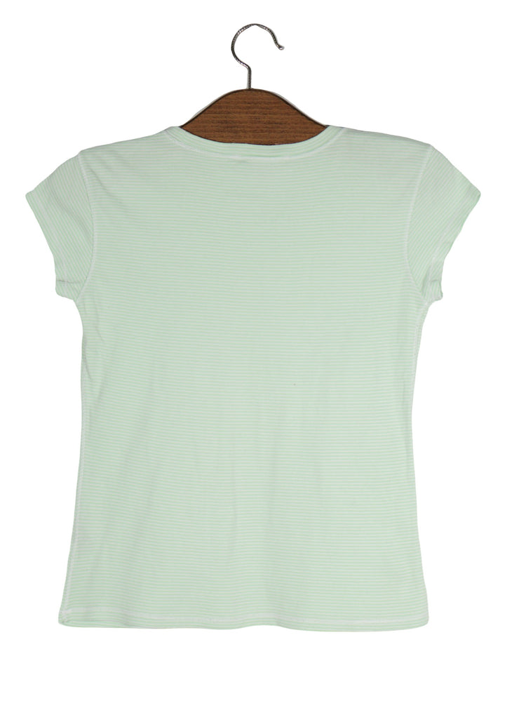 Tricou Ralph Lauren verde deschis cu dungi albe mărime M vedere din spate second-hand premium