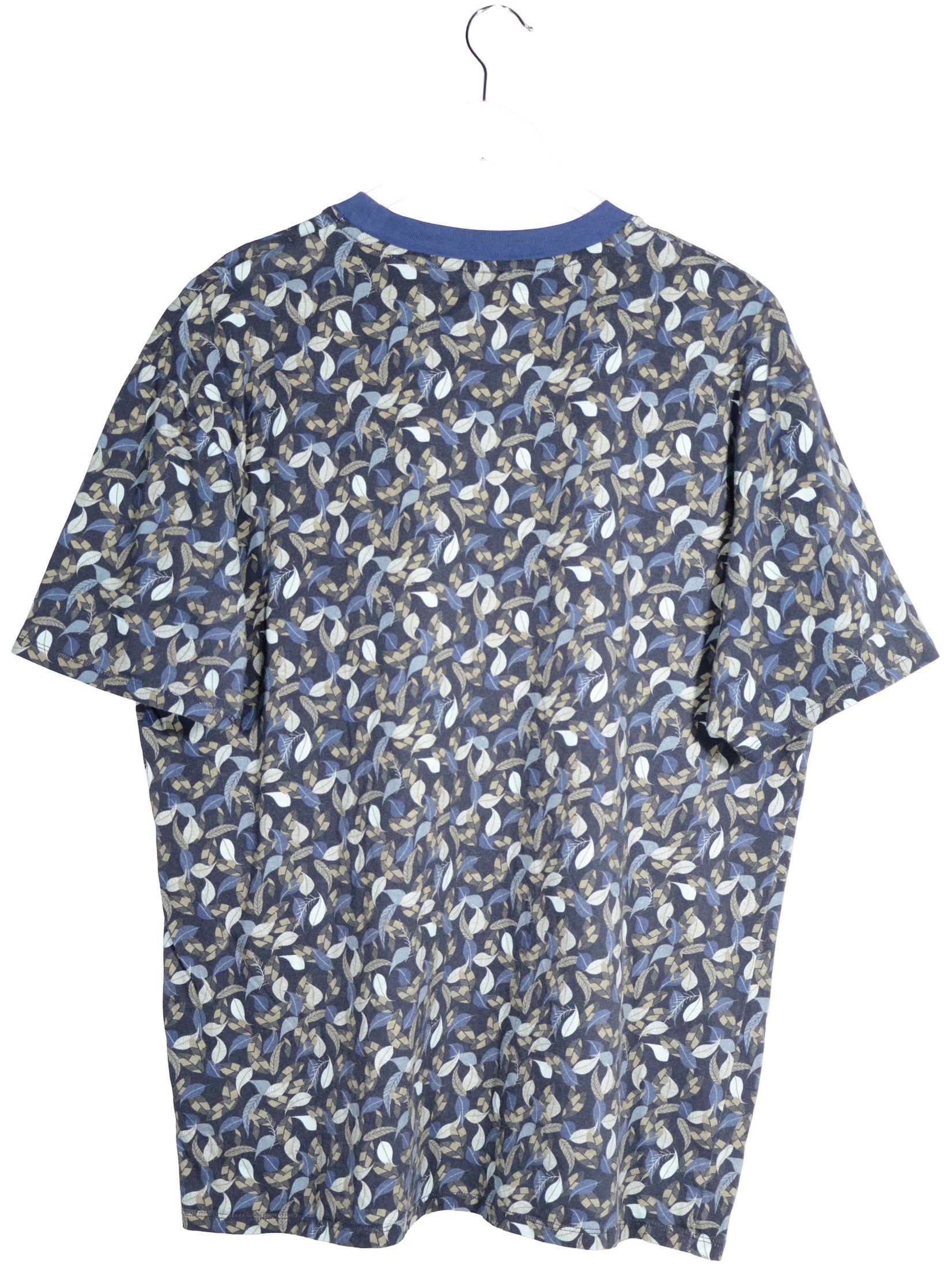 Tricou Marc O'Polo bleumarin cu imprimeu vegetal bej, alb si albastru mărime XXL vedere din spate second-hand premium