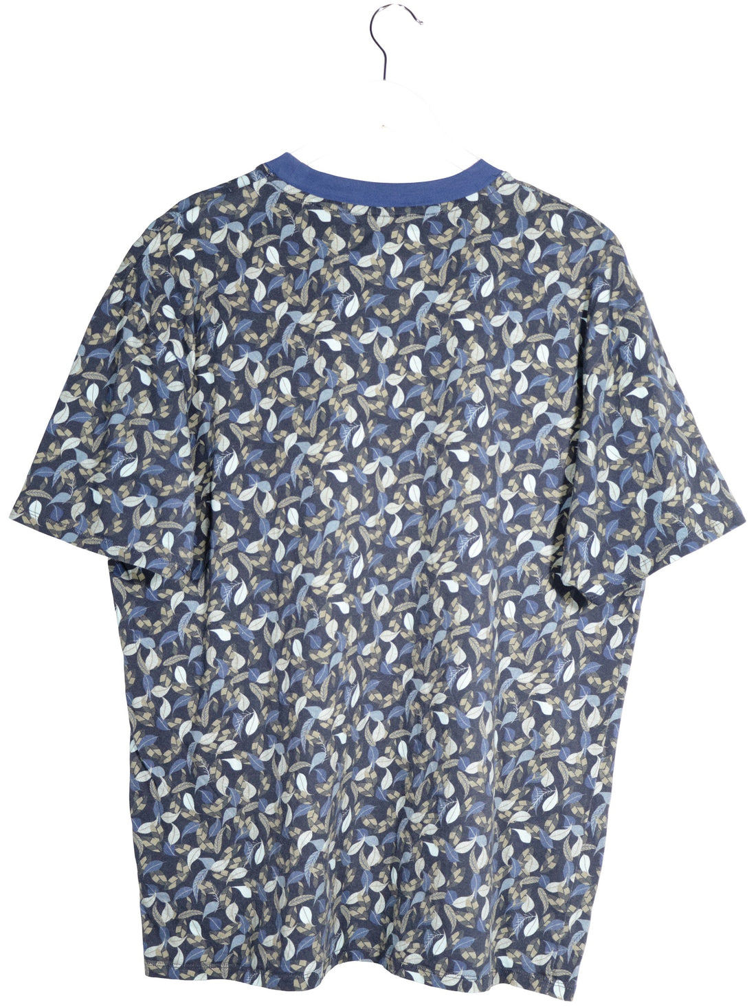 Tricou Marc O'Polo bleumarin cu imprimeu vegetal bej, alb si albastru mărime XXL vedere din spate second-hand premium