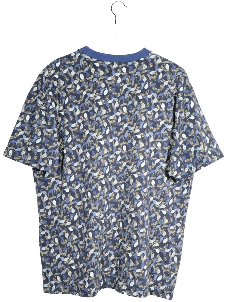 Tricou Marc O'Polo bleumarin cu imprimeu vegetal bej, alb si albastru mărime XXL vedere din spate second-hand premium