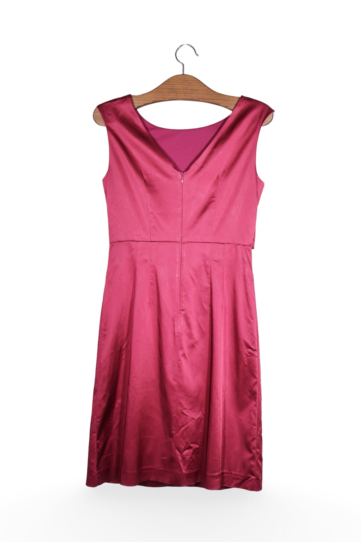 Rochie - Jake's fucsia satinata cu funda in talie – S – Femei - spate