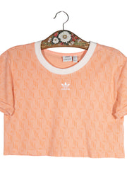 Tricou adidas somon/piersică cu alb mărime M detaliu material și croială second-hand premium