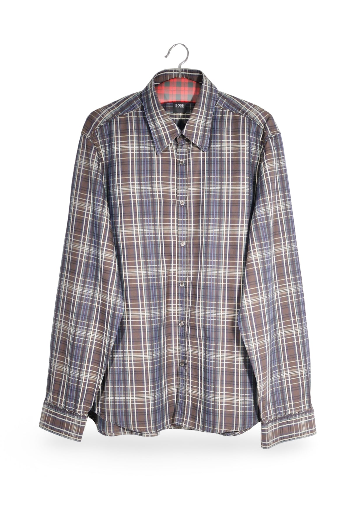 Cămașă - Hugo Boss maro cu carouri fine din bumbac – XL – Bărbați - fata