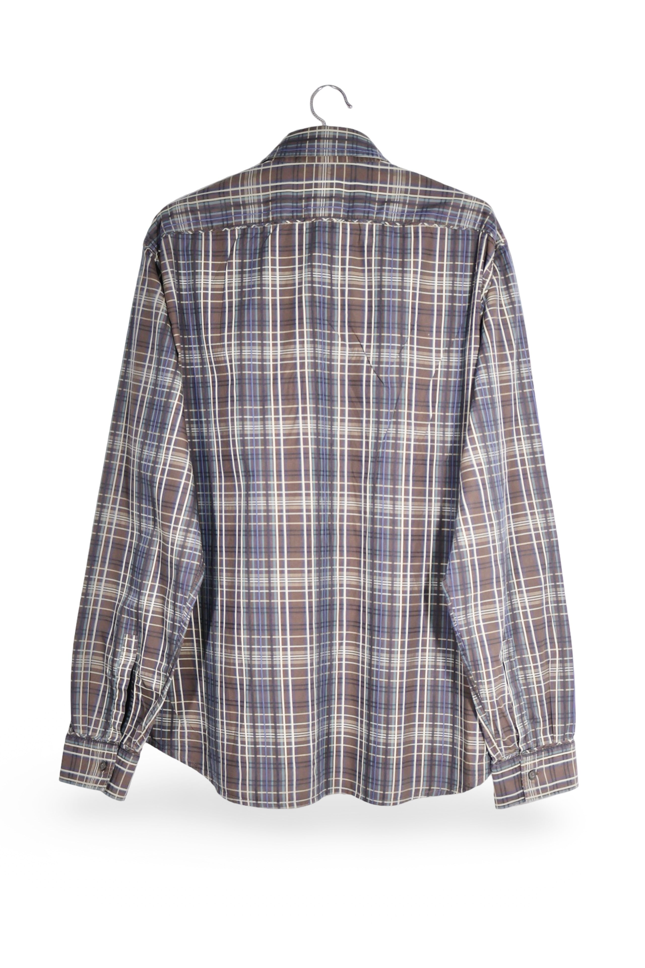 Cămașă - Hugo Boss maro cu carouri fine din bumbac – XL – Bărbați - spate