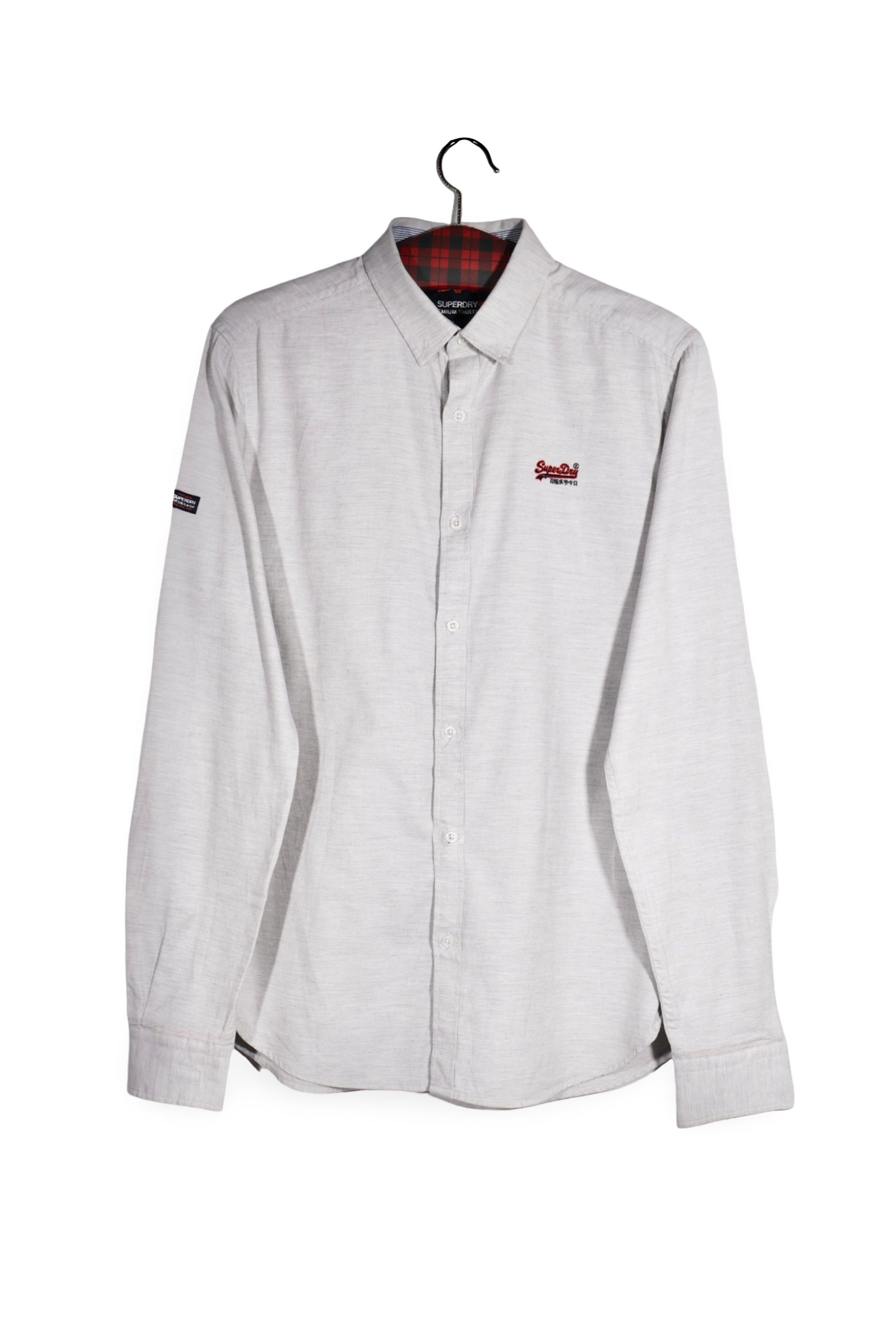 Cămașă - Superdry gri deschis din bumbac cu croială regular fit – S – Bărbați - fata